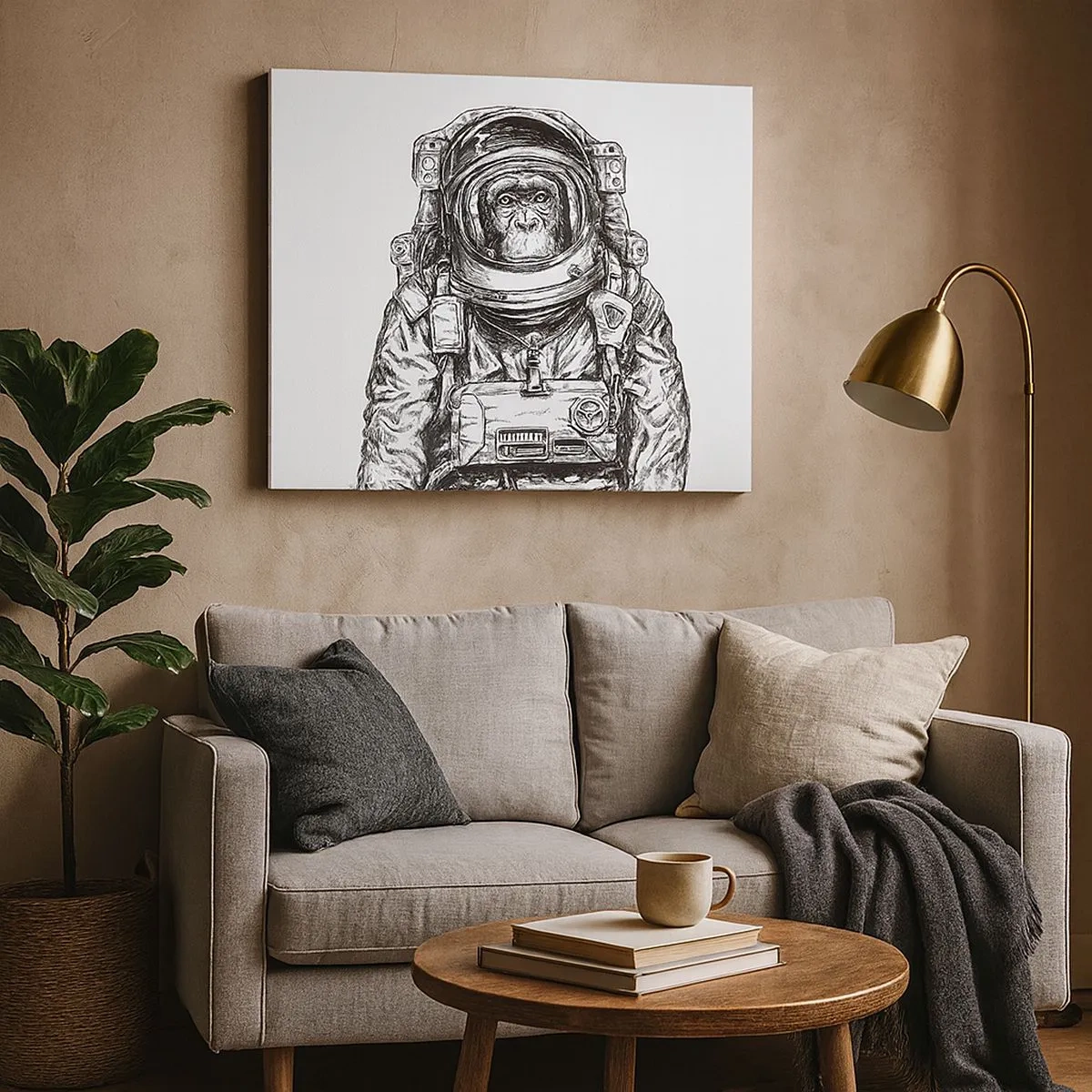 Canvastavla - Bild på duk - Grafik av en astronaut i rymddräkt med aphuvud - 70x50cm - Alternativ evolution - Modern väggdekoration för vardagsrum och sovrum ARTTOR