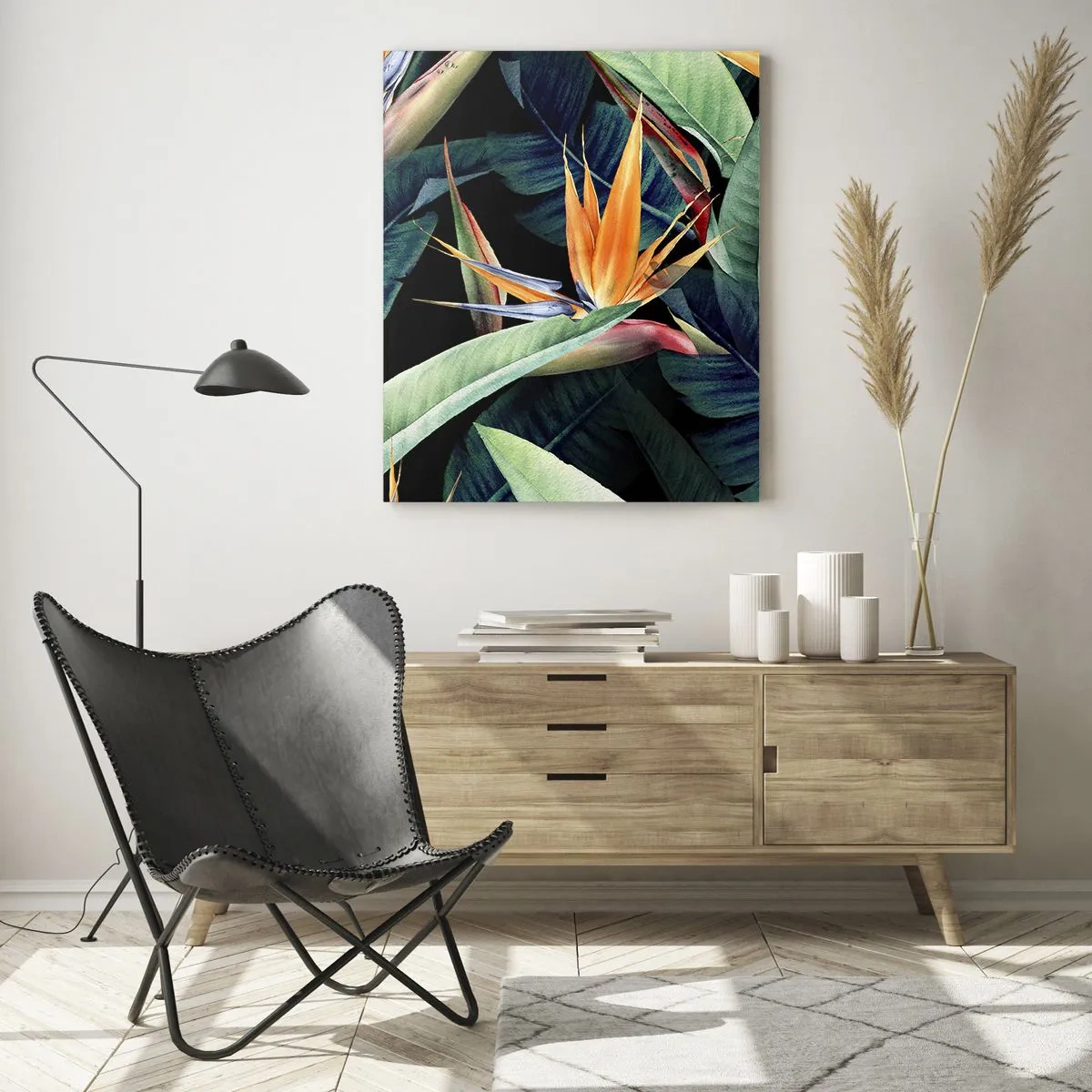 Glastavla - Bild på glas - Tropikens brinnande blommor - 50x70 cm