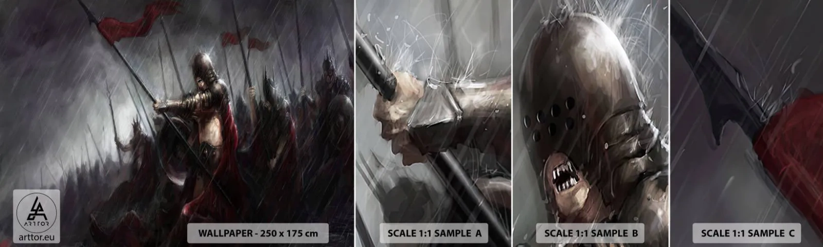 Fototapet Prov Standard Eco - Förbipasseraren, hälsa Sparta... - Riddare i rustning, Armé, Abstraktion - 100x30 cm