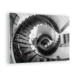 Glastavla - Bild på glas - Svartvitt foto av en spiraltrappa i perspektiv - 70x50cm - Högre och högre - Modern väggdekoration för vardagsrum och sovrum ARTTOR