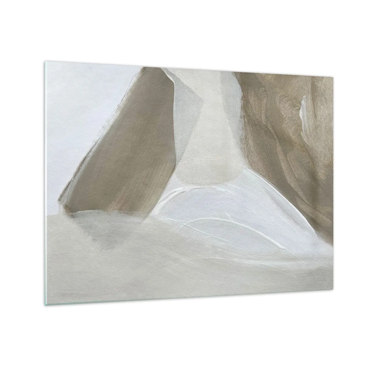 Glastavla - Bild på glas - En delikat abstraktion i vitt och beige med mjuka penseldrag. - 70x50cm - Våg av vitt - Modern väggdekoration för vardagsrum och sovrum ARTTOR