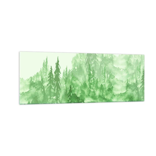 Glastavla - Bild på glas - Suddig i grön dimma - 140x50 cm