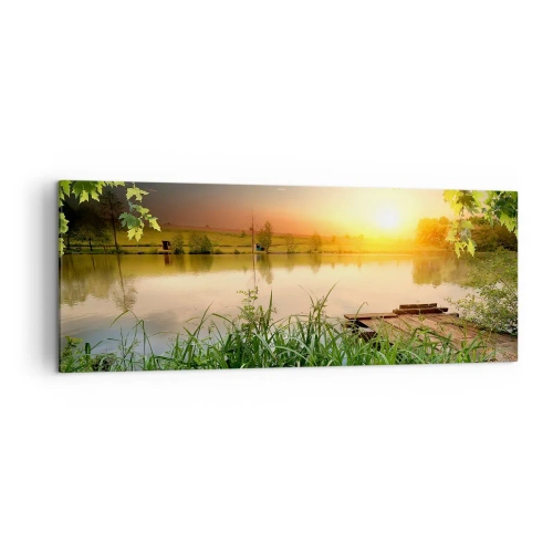 Canvastavla - Bild på duk - landskap i en grön ram - 140x50 cm