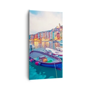 Canvastavla - Bild på duk - Färgglad kväll i hamnen - 65x120 cm