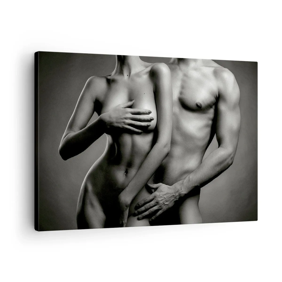 Canvastavla - Bild på duk - Svartvit representation av kvinnliga och manliga kroppar i en konstnärlig pose - 70x50cm - Adam och Eva - Modern väggdekoration för vardagsrum och sovrum ARTTOR
