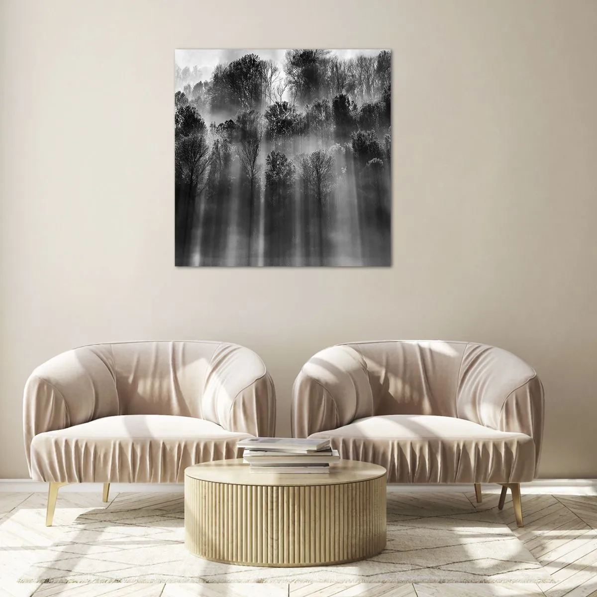 Glastavla - Bild på glas - I ljusstrålar - 60x60 cm