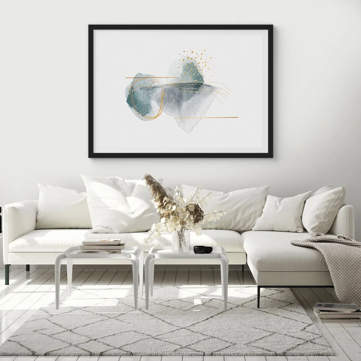 Affisch i svart ram - Om gråhetens och guldets förhållanden - 100x70 cm