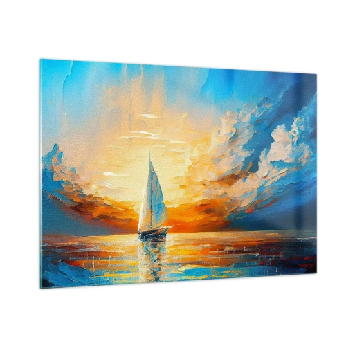 Glastavla - Bild på glas - Segla i gult - 100x70 cm
