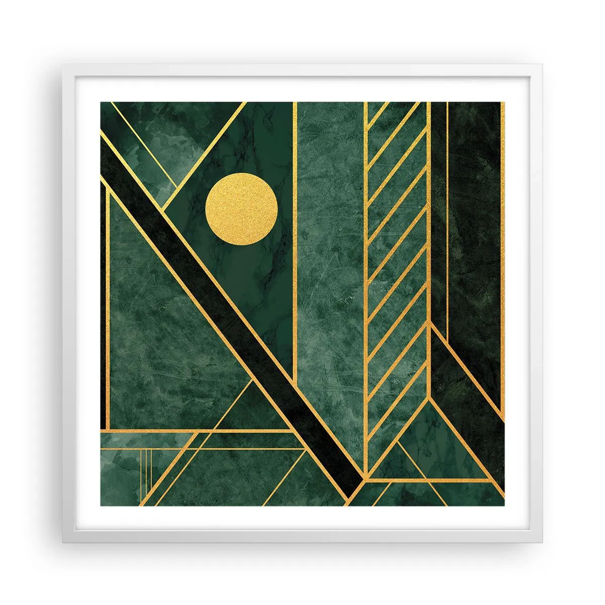 Affisch i vit ram - Dynamik av guld och azurblå - 60x60 cm