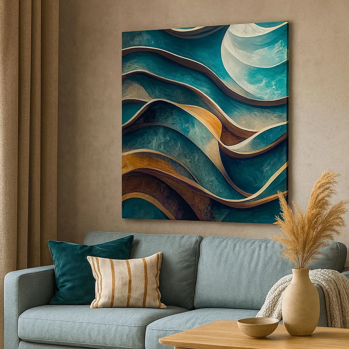 Canvastavla - Bild på duk - Meandrar av blått - 30x30 cm