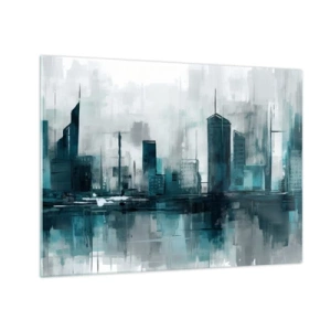 Glastavla - Bild på glas - En modern stad i nyanser av blått och grått - 70x50cm - Regnfärgad stad - Modern väggdekoration för vardagsrum och sovrum ARTTOR