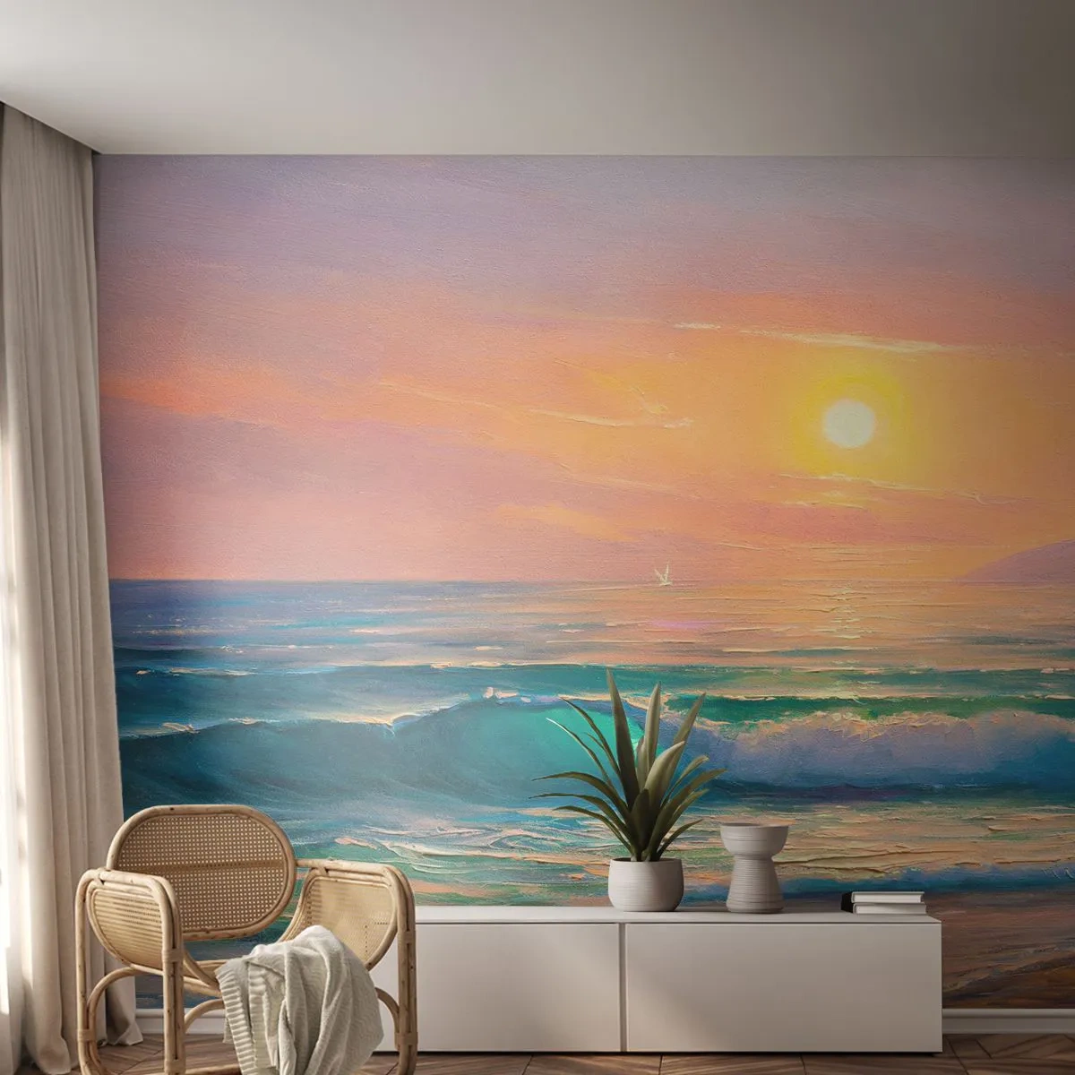 Självhäftande Fototapet Deluxe Sticker - Vågvisa i turkos - Abstraktion, Landskap, Hav - 250x175 cm