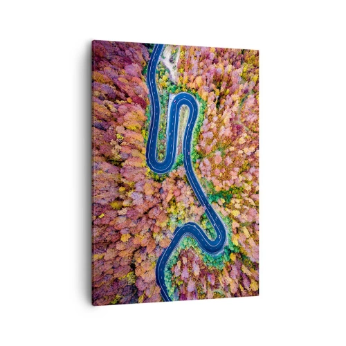 Canvastavla - Bild på duk - Slingrande väg genom skogen - 50x70 cm