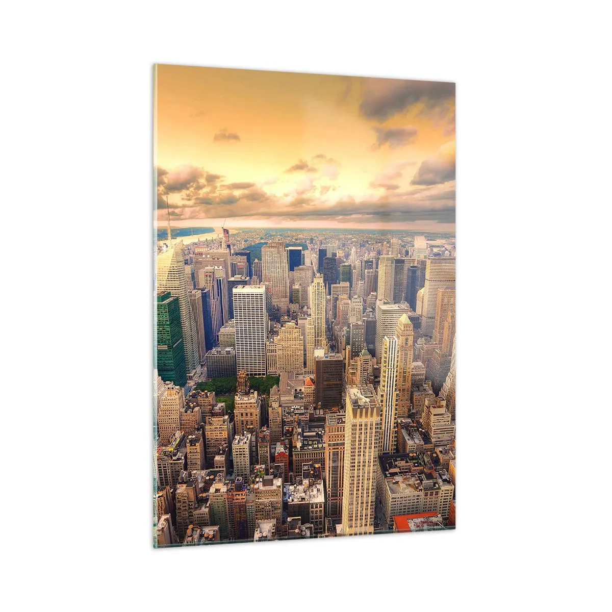 Glastavla - Bild på glas - Förgylld metropolis - 50x70 cm
