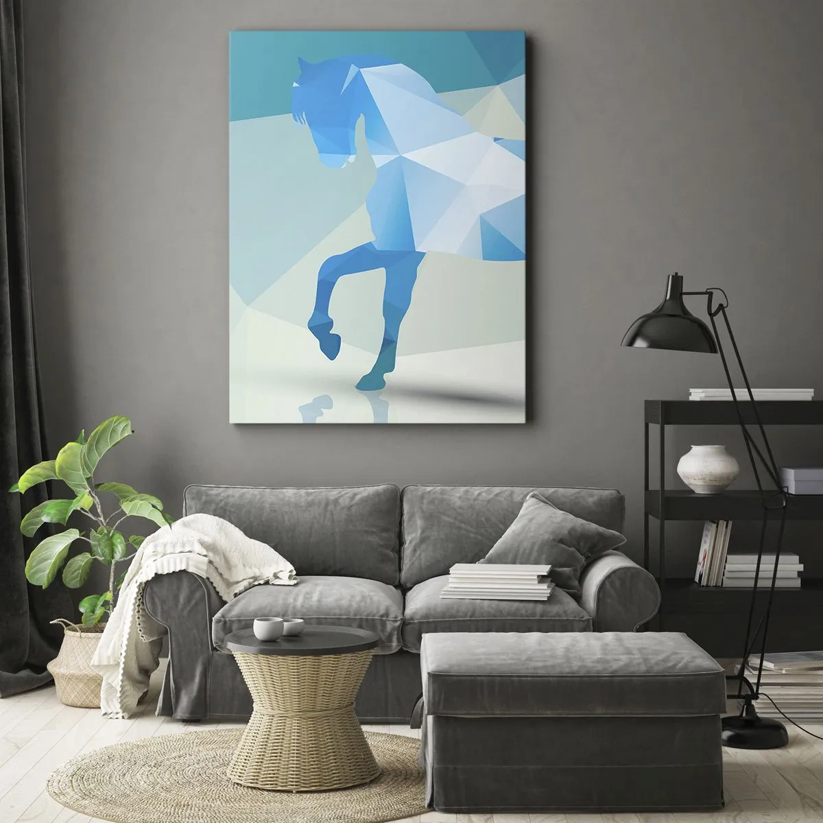 Canvastavla - Bild på duk - Geometrisk häst i turkos - 50x70 cm