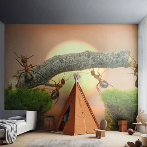 Fototapet Premium Canvas - Glatt, gemensamt arbete - Natur, Myror, Solnedgång - 100x70 cm