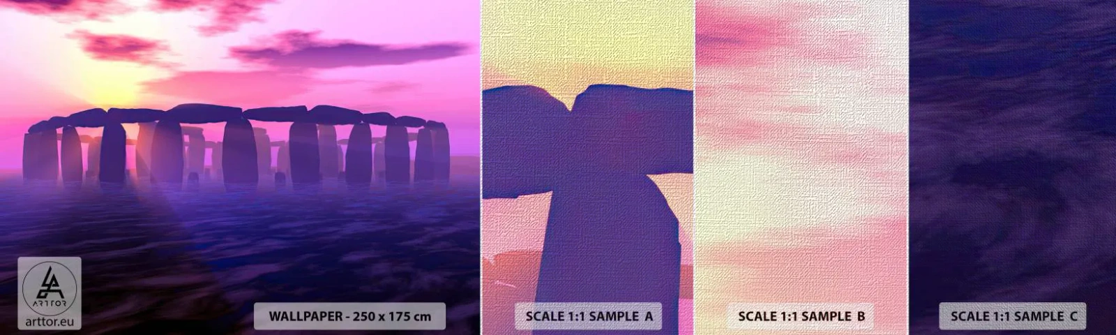 Provbit av fototapet Premium Canvas - Gryningens hemlighet i dimma - Arkitektur, Stonehenge, Stencirklar - 100x30 cm