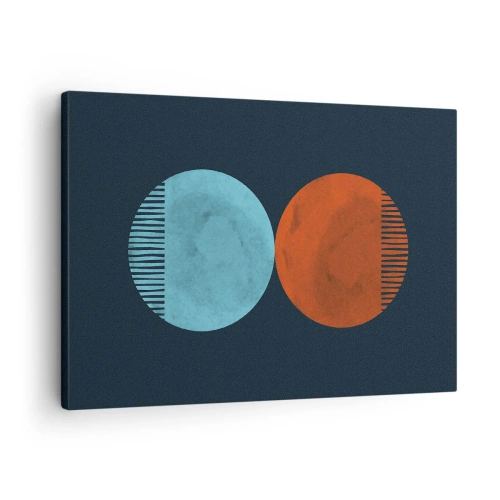 Canvastavla - Bild på duk - Minimalistisk tvåhjulsdesign i blått och orange - 70x50cm - Endast geometri? - Modern väggdekoration för vardagsrum och sovrum ARTTOR