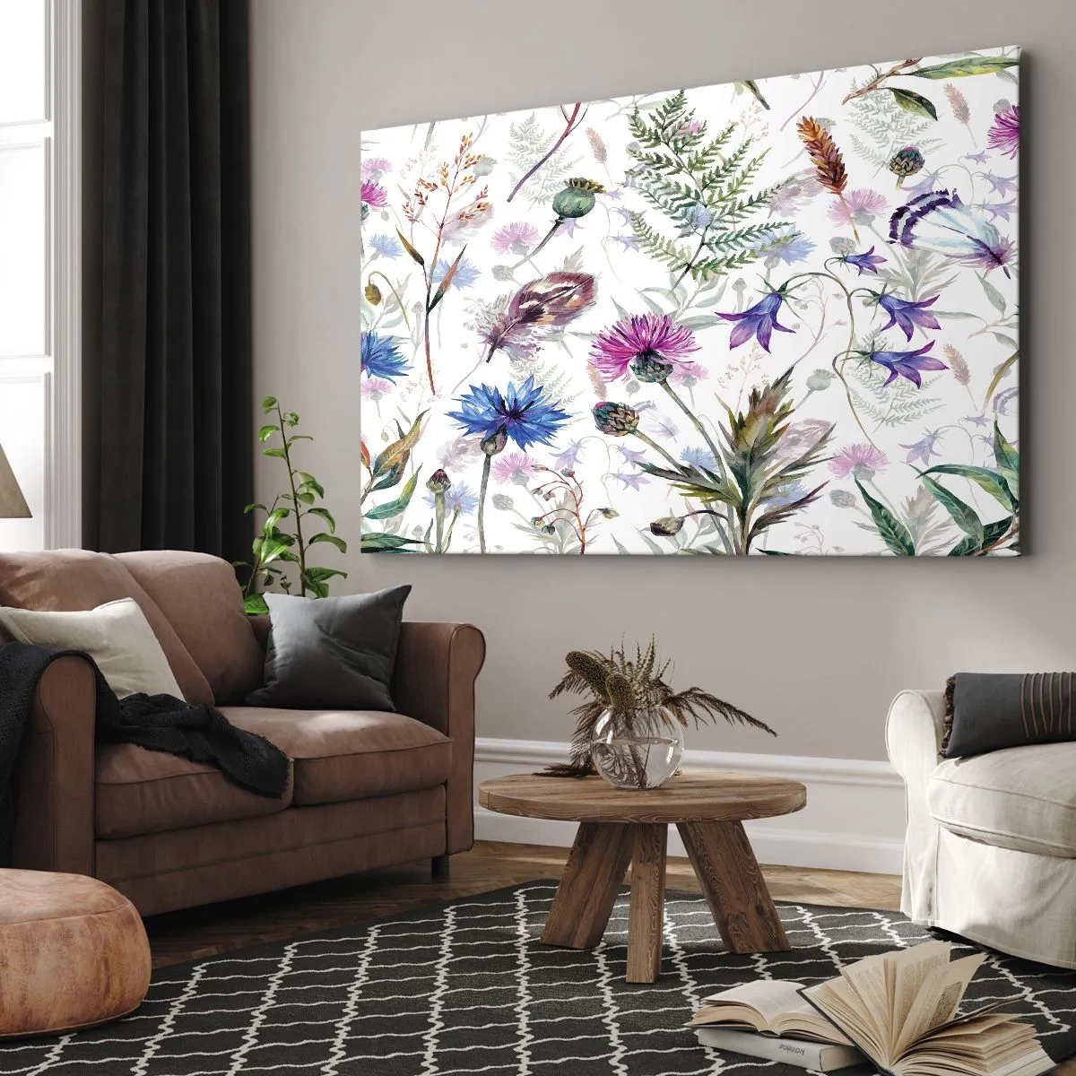 Canvastavla - Bild på duk - Akvarellblommor och örter på en vit bakgrund i herbariumstil - 70x50cm - Polska örter - Modern väggdekoration för vardagsrum och sovrum ARTTOR