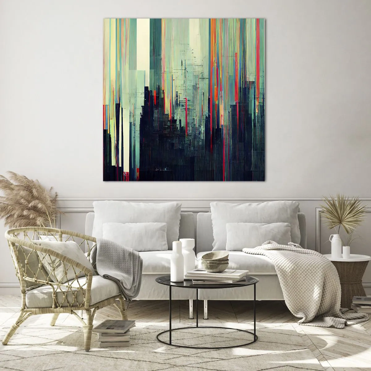 Glastavla - Bild på glas - Futuristisk stad - 30x30 cm