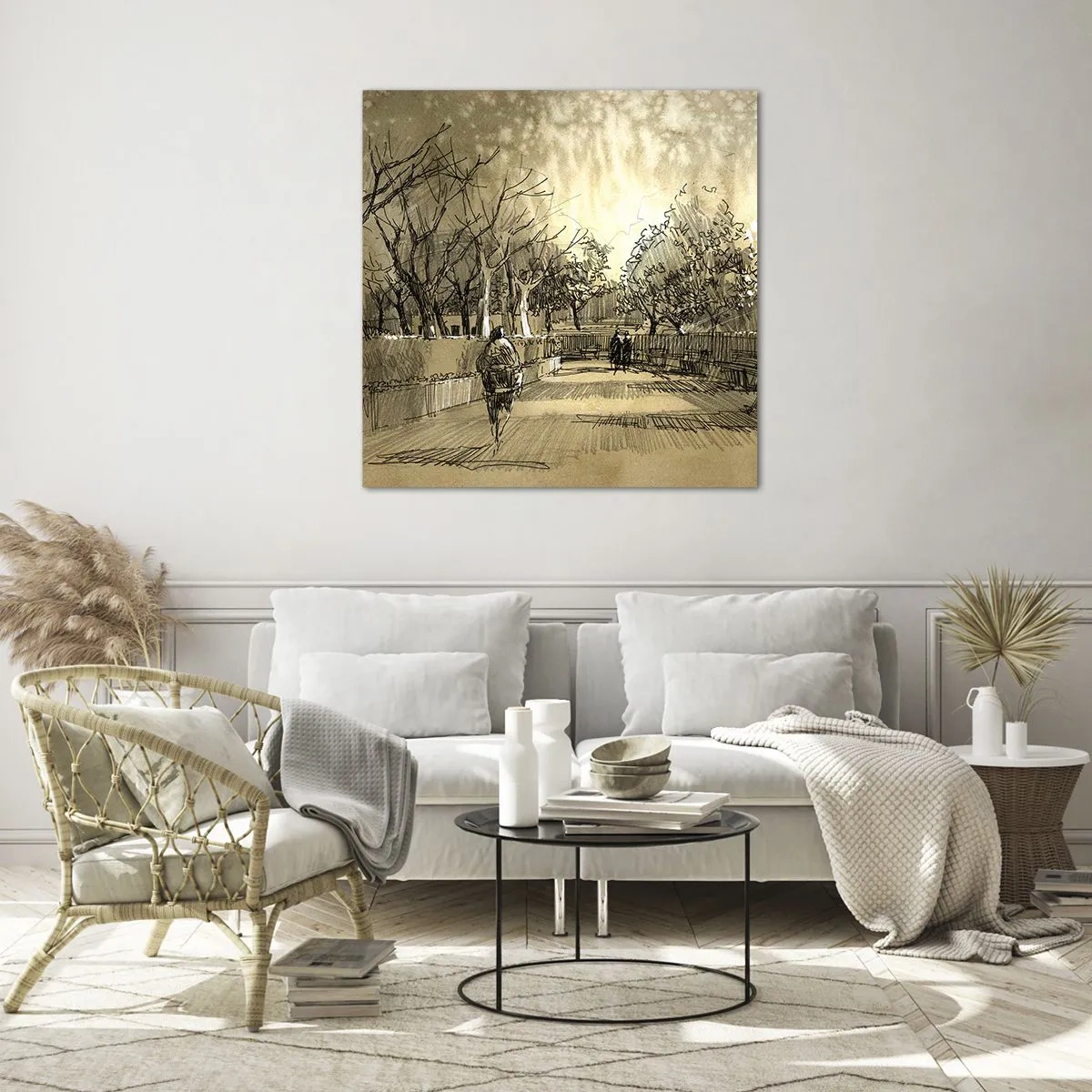 Glastavla - Bild på glas - En stund fångad med penna - 70x70 cm