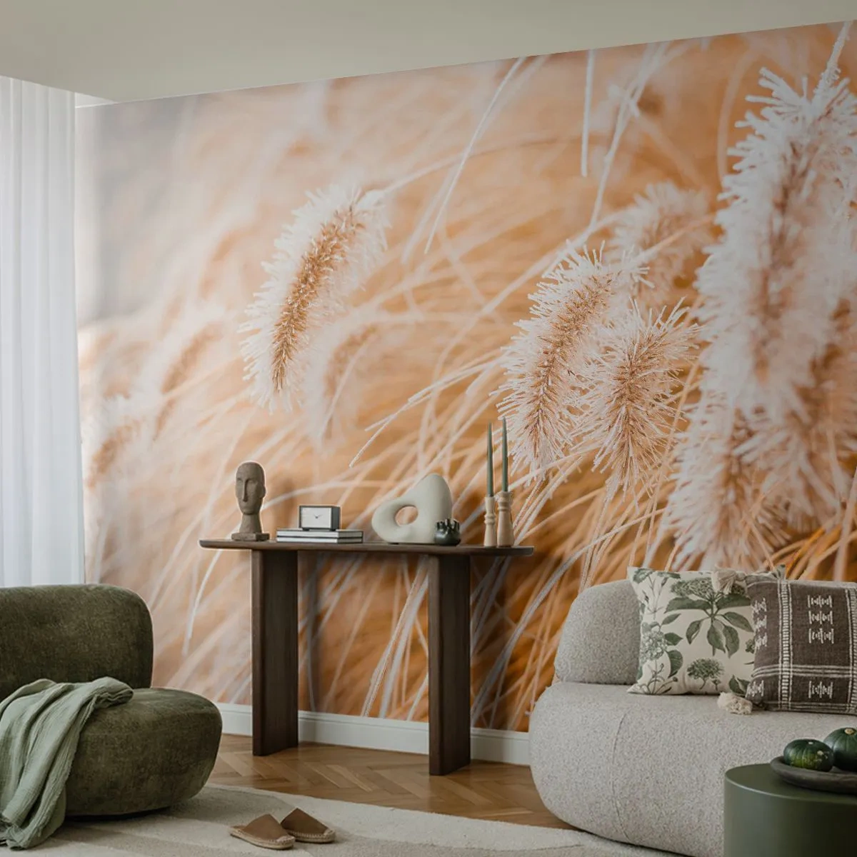 Fototapet Premium Sand - Gyllene gräsrassel - Pampas gräs, Äng, Natur - 350x256 cm