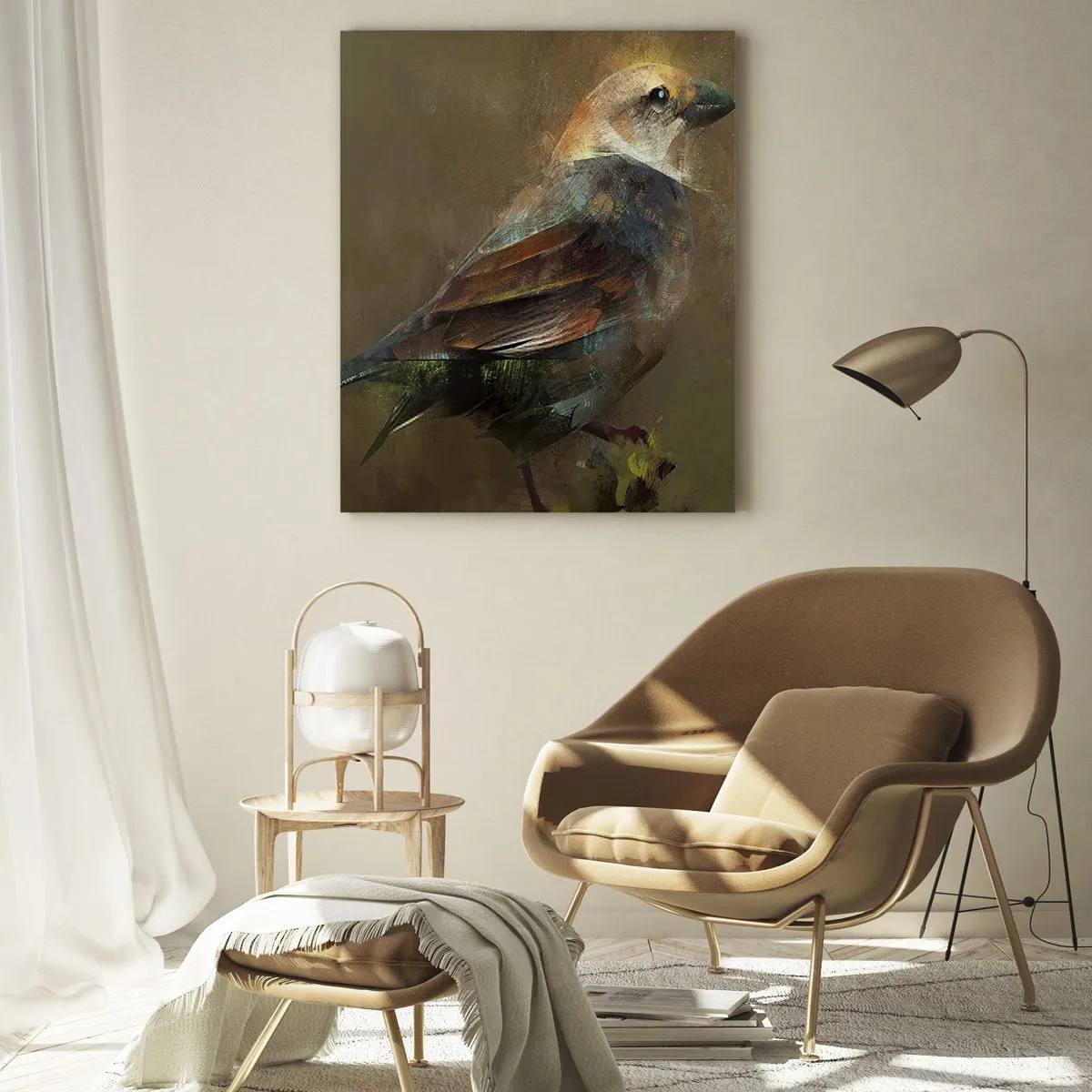 Glastavla - Bild på glas - Gråsparv, en liten fågel - 70x100 cm