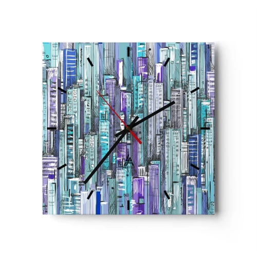 Väggklocka - Klocka på glas - Blått från himlen - 30x30 cm