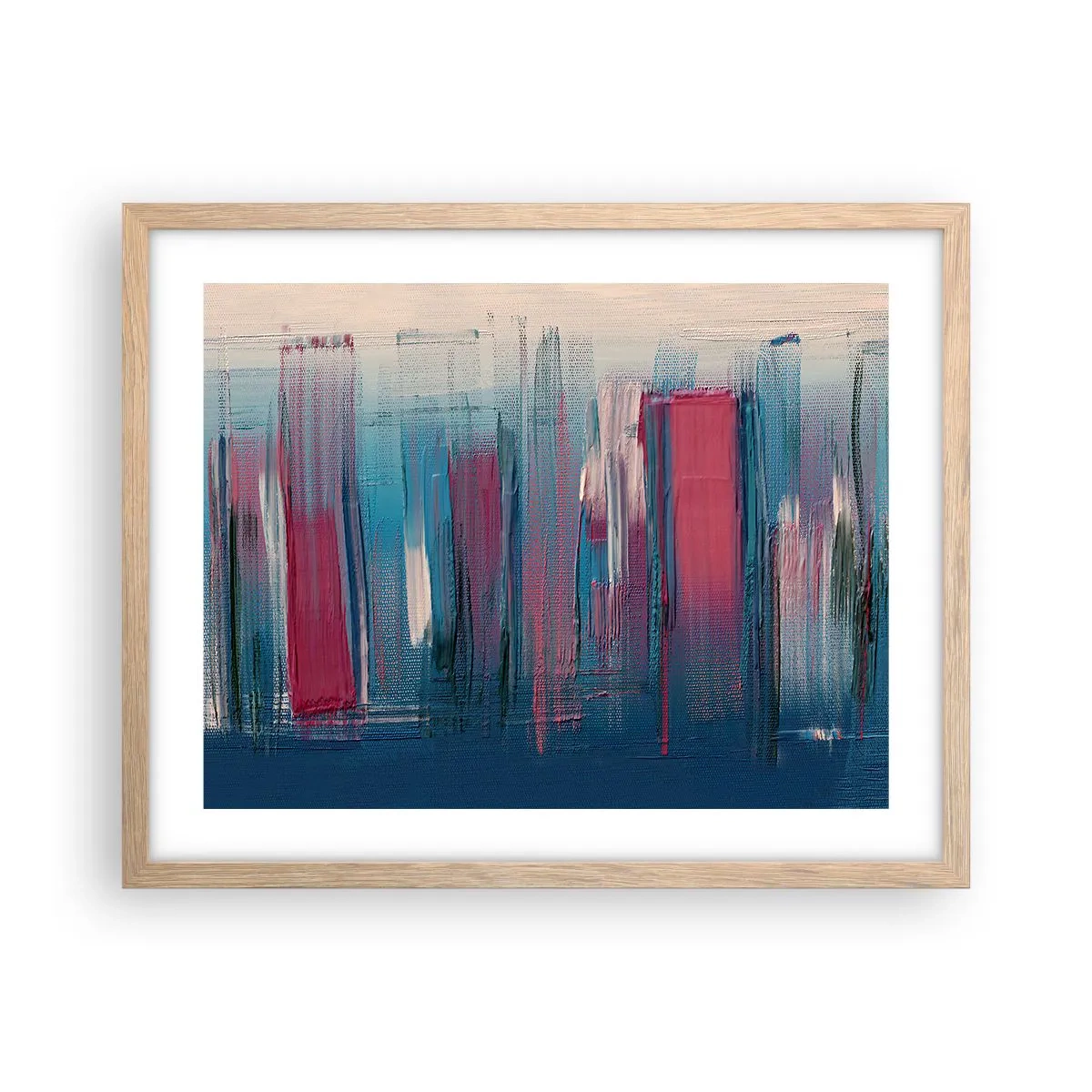 Affisch i ram av ljusek - Vertikal komposition i blått och rött - 50x40 cm