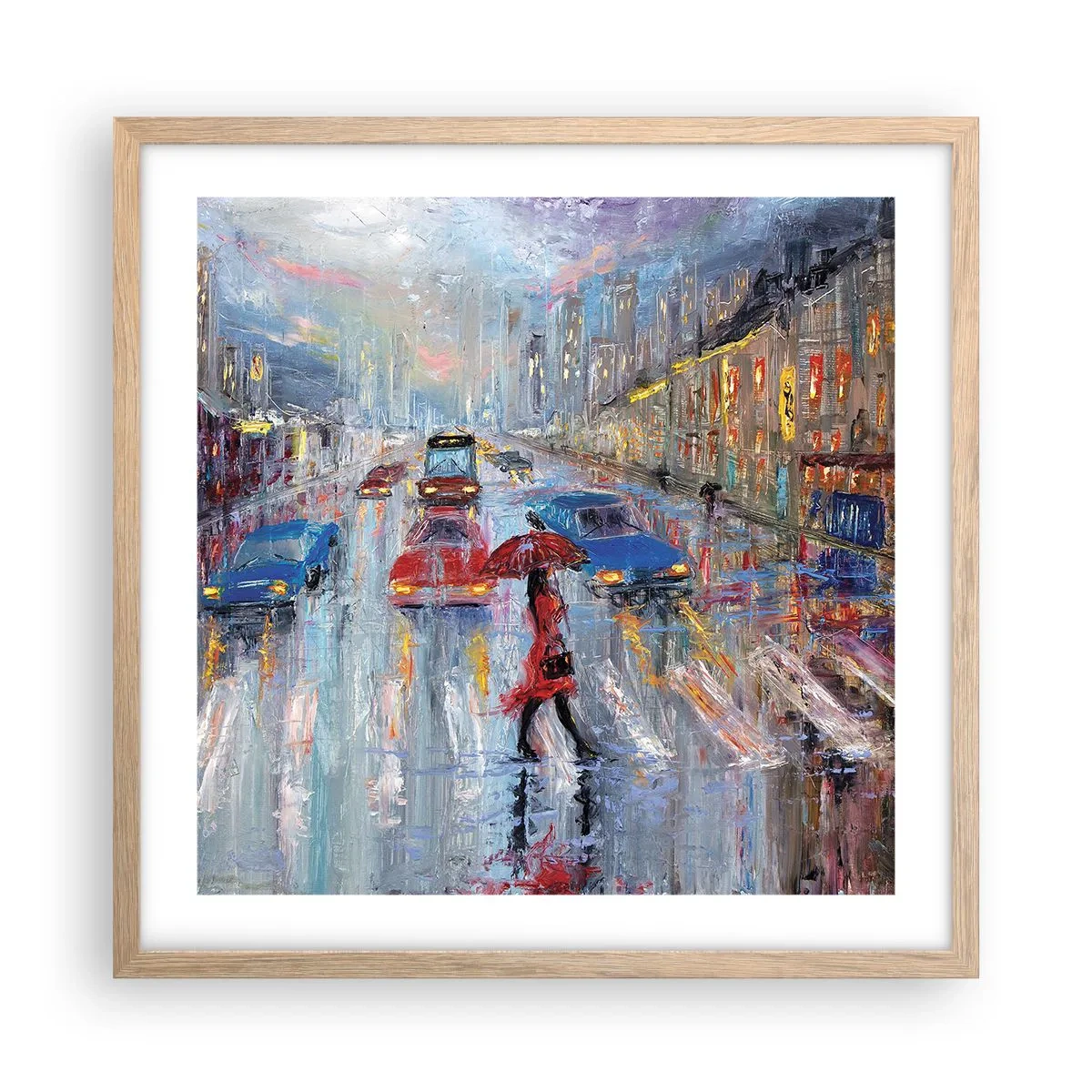 Affisch i ram av ljusek - Regnig eftermiddag i staden - 50x50 cm