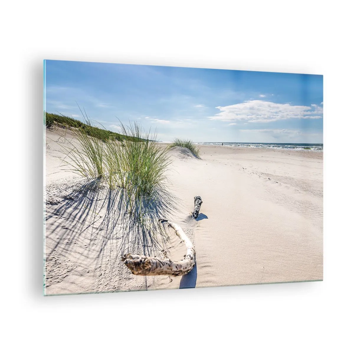 Glastavla - Bild på glas - En solig strand med sanddyner och sjögräs - 70x50cm - Vackrast? Östersjöstrand - Modern väggdekoration för vardagsrum och sovrum ARTTOR