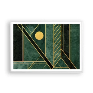 Affisch i vit ram - Dynamik av guld och azurblå - 100x70 cm