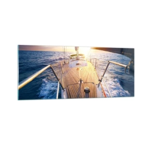 Glastavla - Bild på glas - Springa på vågorna - 100x40 cm