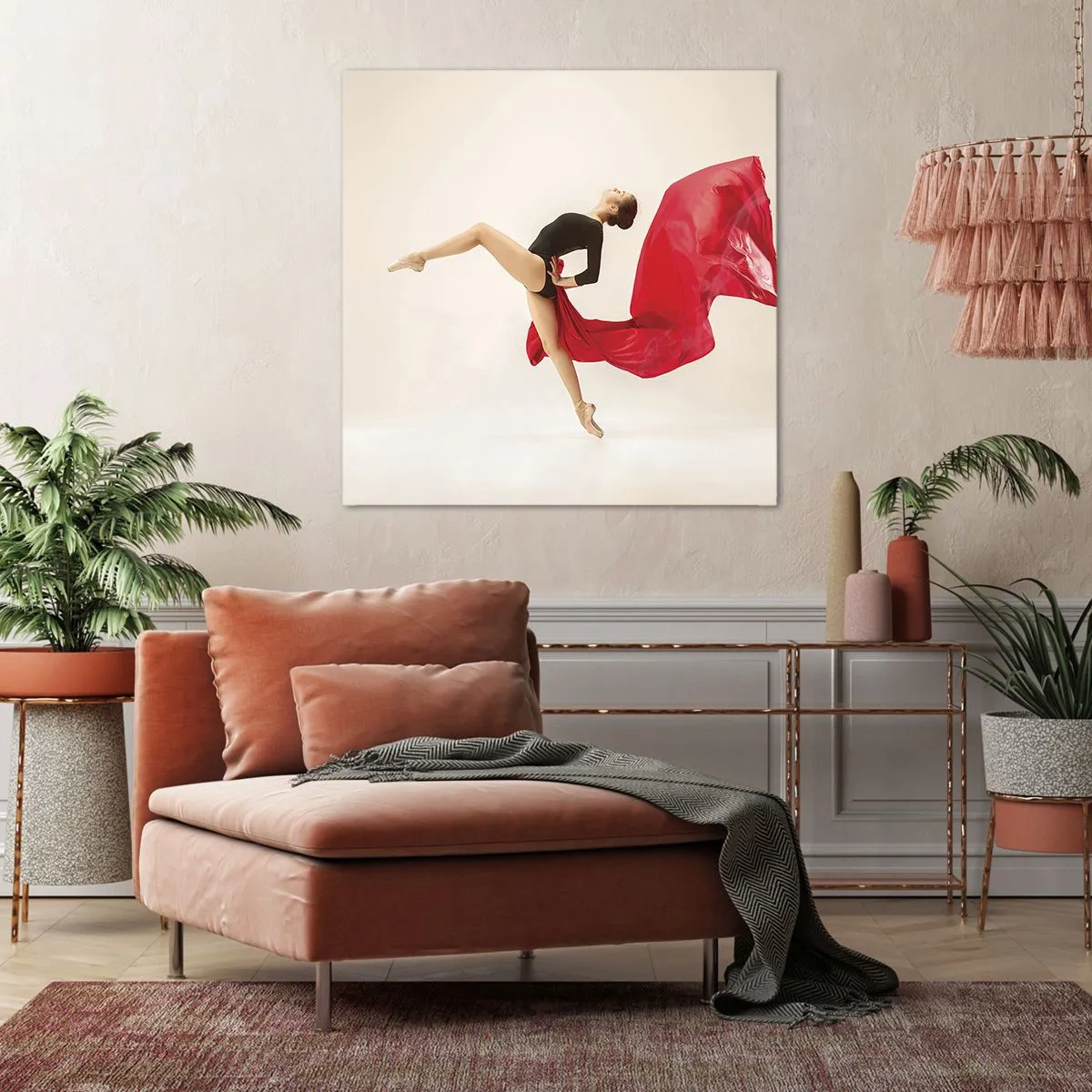 Canvastavla - Bild på duk - Röd och svart - 70x70 cm