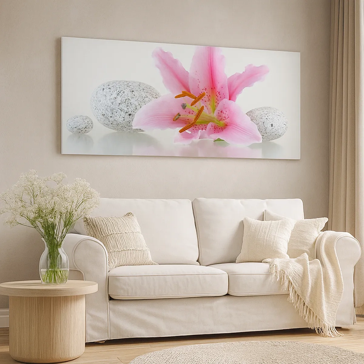 Canvastavla - Bild på duk - En studie i rosa, grå och vit - 30x30 cm