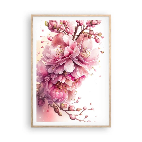 Affisch i ram av ljusek - Blommande körsbärsblomma - 70x100 cm