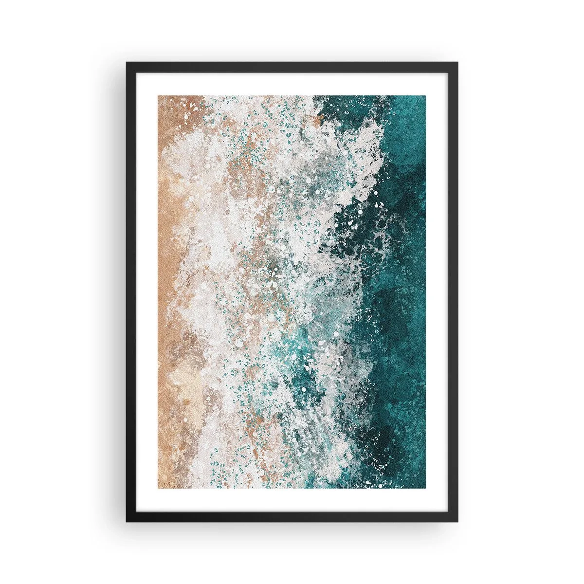 Affisch i svart ram - Abstrakt havsvåg i nyanser av turkos och beige - 50x70cm - Berättelser från havet - Modern väggdekoration för vardagsrum och sovrum ARTTOR