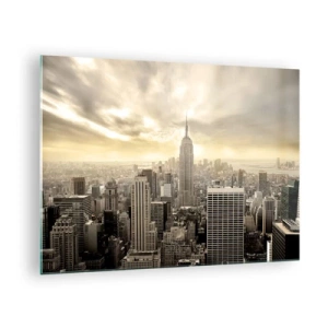 Glastavla - Bild på glas - Stadspanorama med skyskrapor och Empire State Building - 70x50cm - New York i grånyanser - Modern väggdekoration för vardagsrum och sovrum ARTTOR