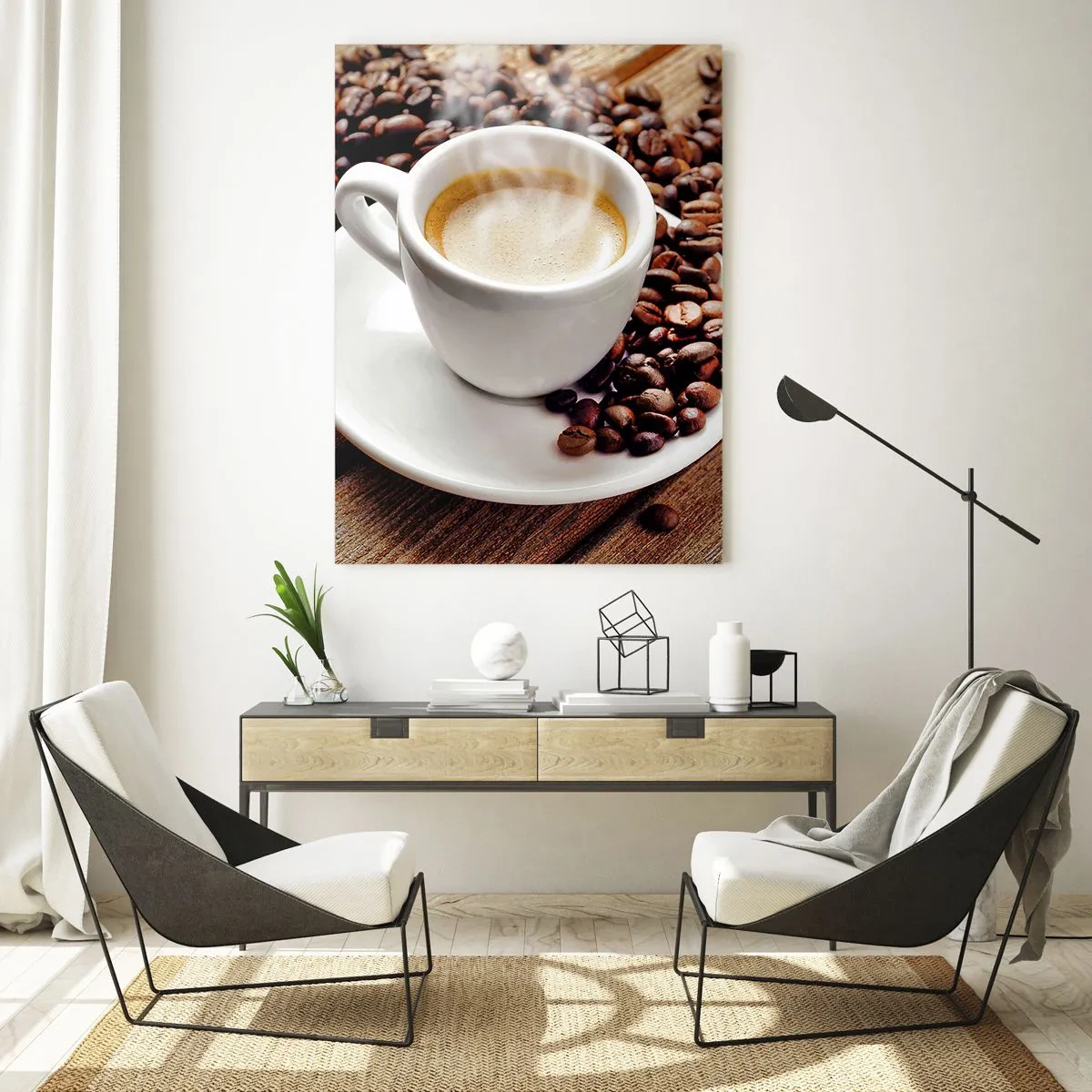 Glastavla - Bild på glas - Kaffe på bordet - 50x70 cm