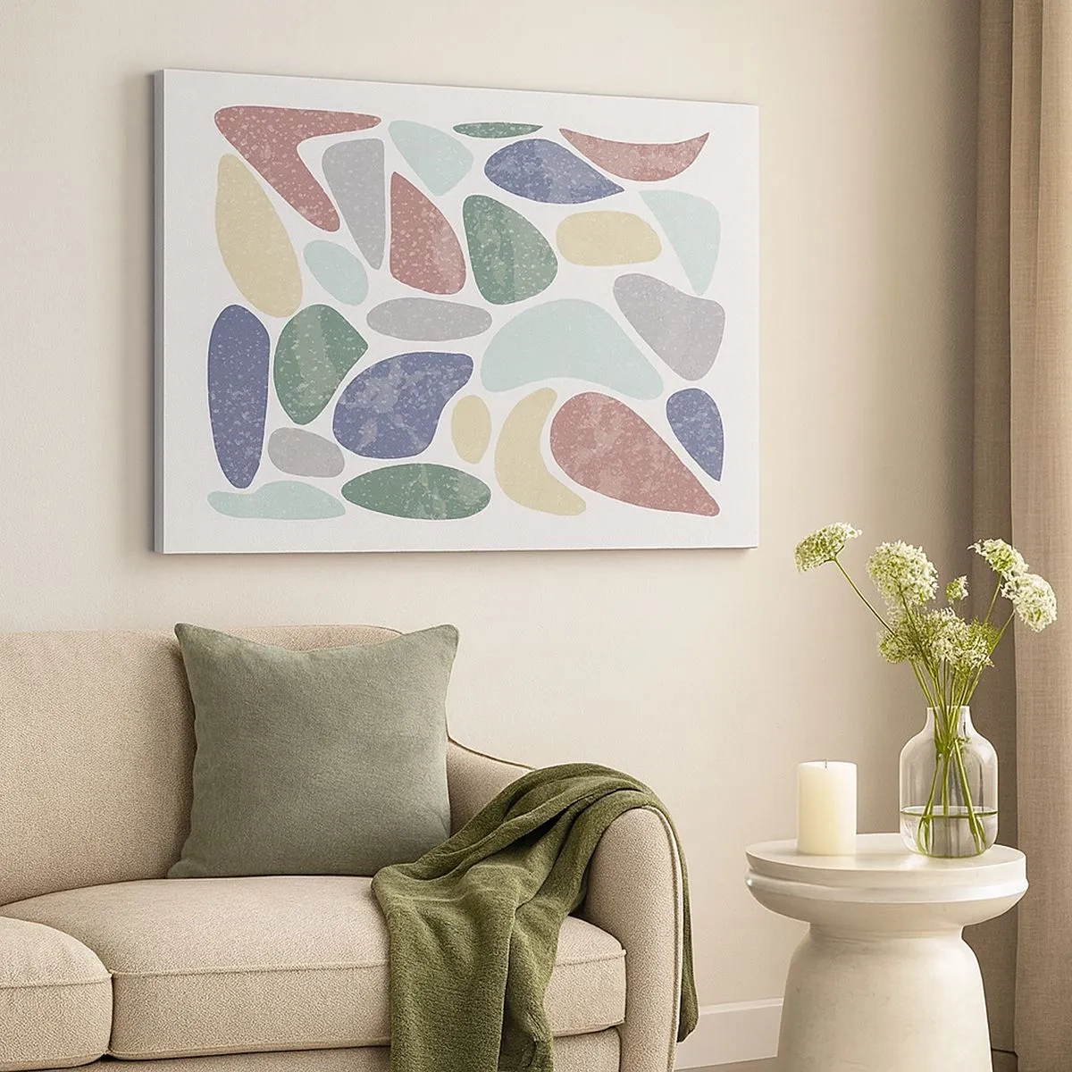 Canvastavla - Bild på duk - Färgglada organiska former på en vit bakgrund - 70x50cm - Mosaik av pulveriserade färger - Modern väggdekoration för vardagsrum och sovrum ARTTOR