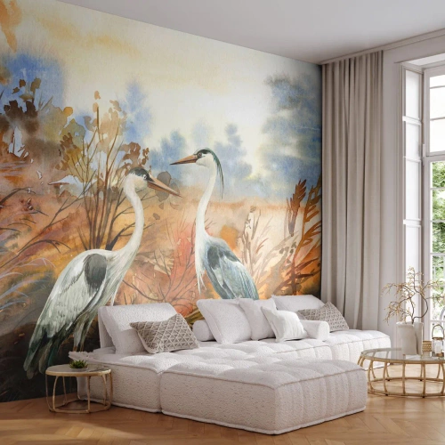 Fototapet Standard Eco - Vart ska vi på hösten? - Kran, Fåglar, Natur - 150x105 cm