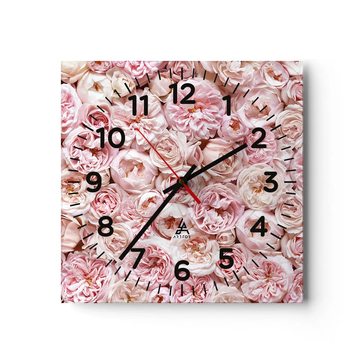 Väggklocka - Klocka på glas - Strödd med rosor - 40x40 cm