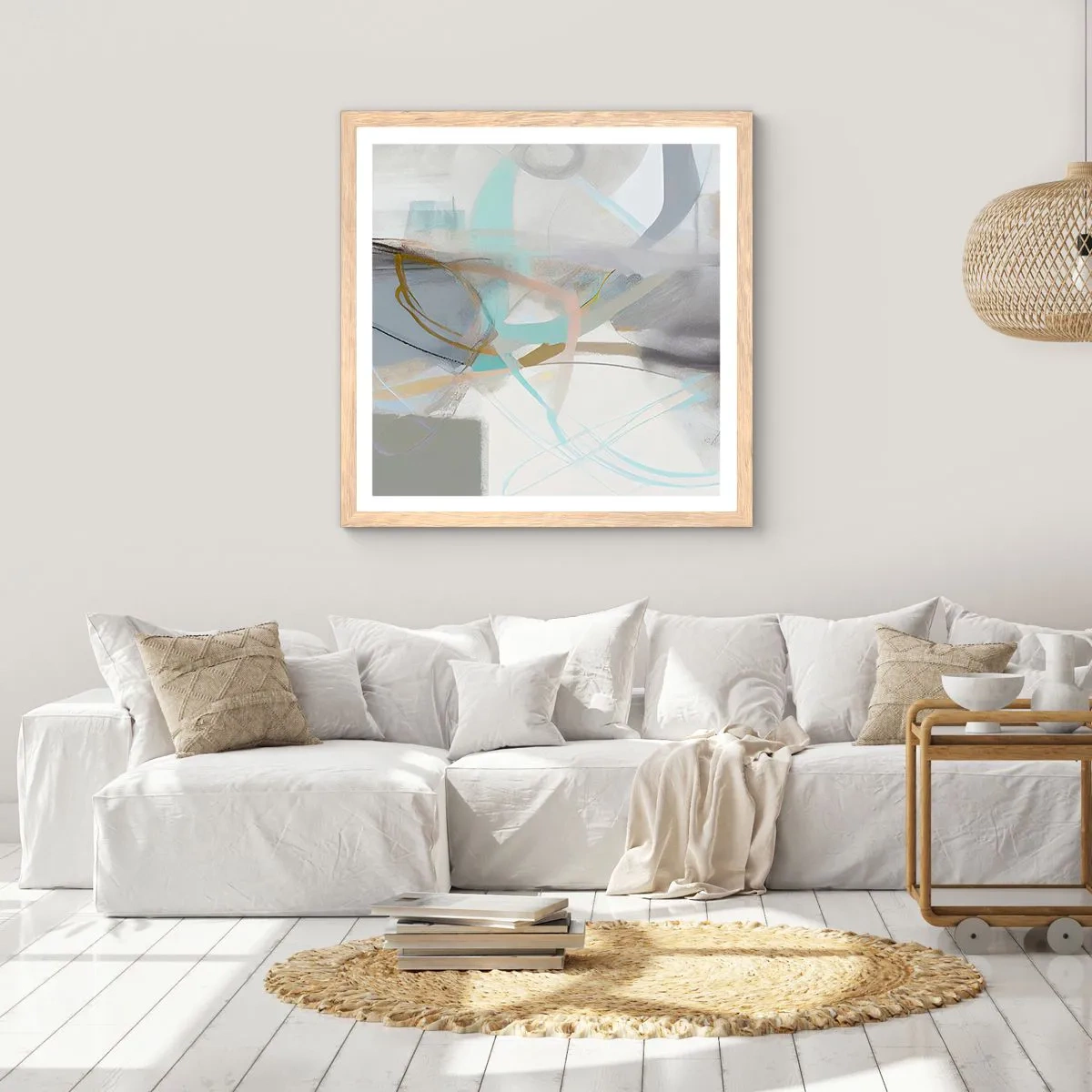 Affisch i ram av ljusek - Dimmig abstraktion - 40x40 cm