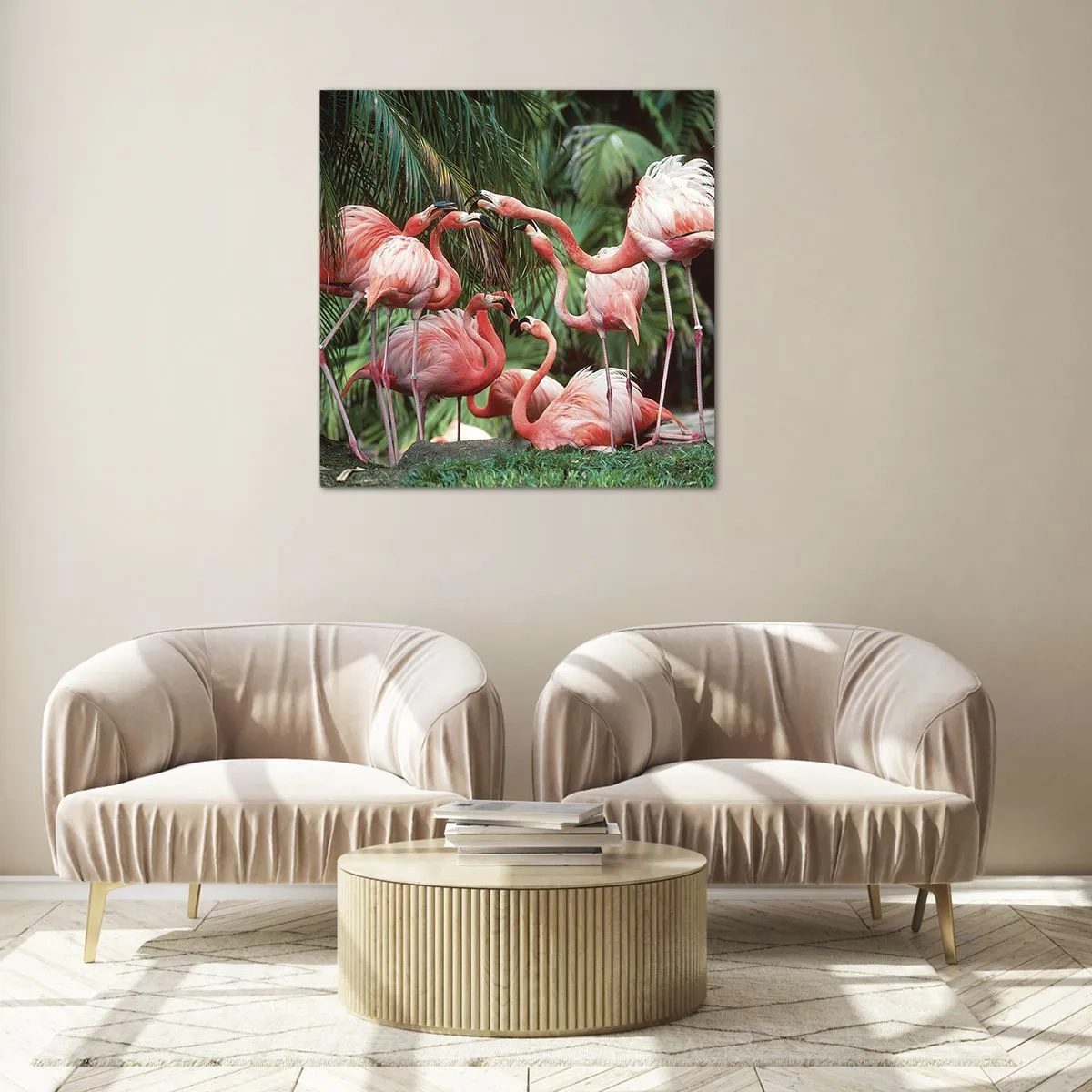 Glastavla - Bild på glas - Eftermiddags skvaller - 70x70 cm