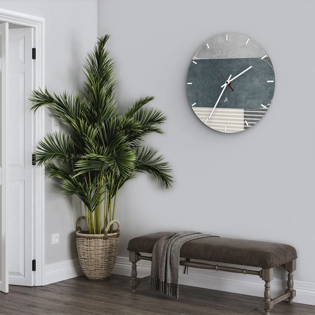 Väggklocka - Klocka på glas - Geometrisk komposition med horisontella ränder - 30x30cm - Horisontell komposition - Modern väggdekoration för vardagsrum, kök och sovrum ARTTOR