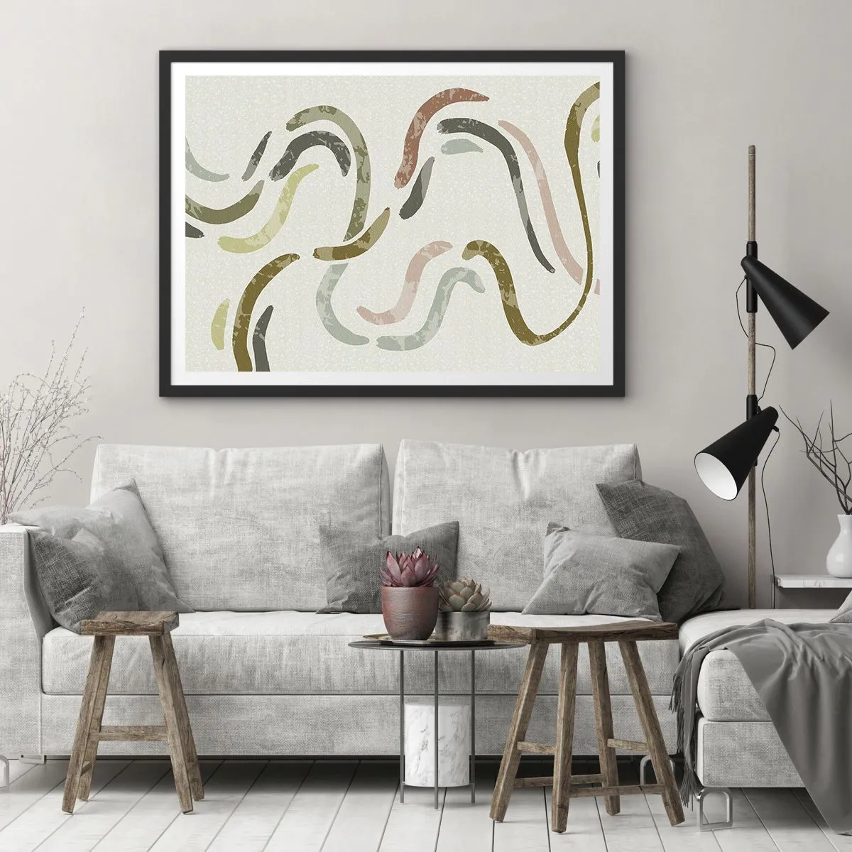 Affisch i svart ram - Abstraktionens glada dans - 100x70 cm