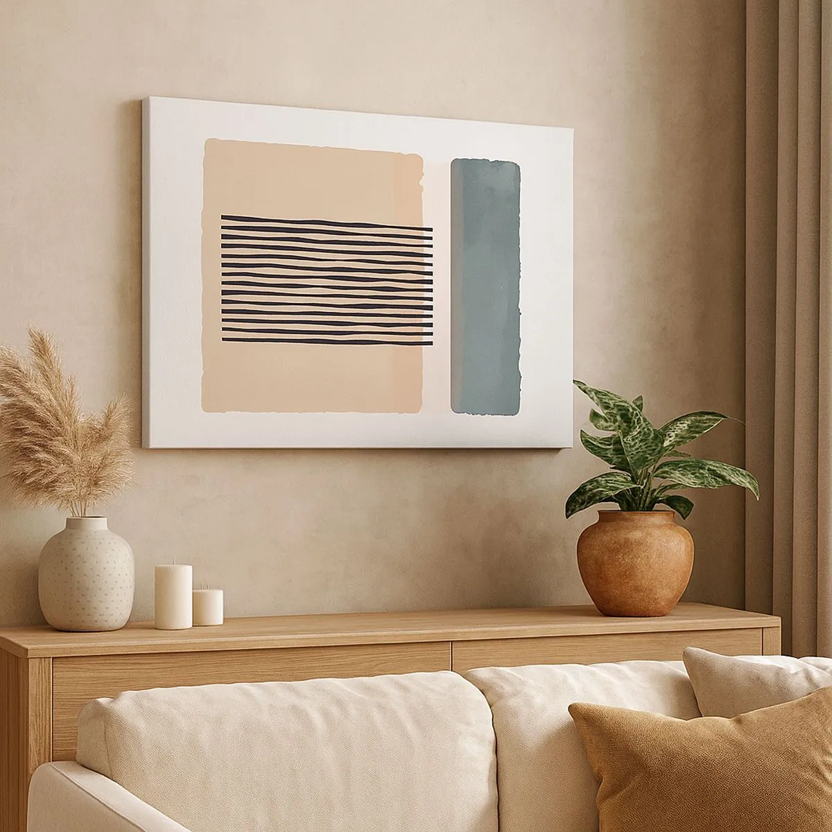 Canvastavla - Bild på duk - Minimalistiska geometriska former i beige och gröna nyanser - 70x50cm - Allt väl - Modern väggdekoration för vardagsrum och sovrum ARTTOR