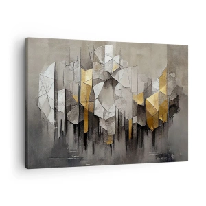 Canvastavla - Bild på duk - Geometrisk abstraktion i nyanser av guld och grått - 70x50cm - Komposition av is och ljus - Modern väggdekoration för vardagsrum och sovrum ARTTOR