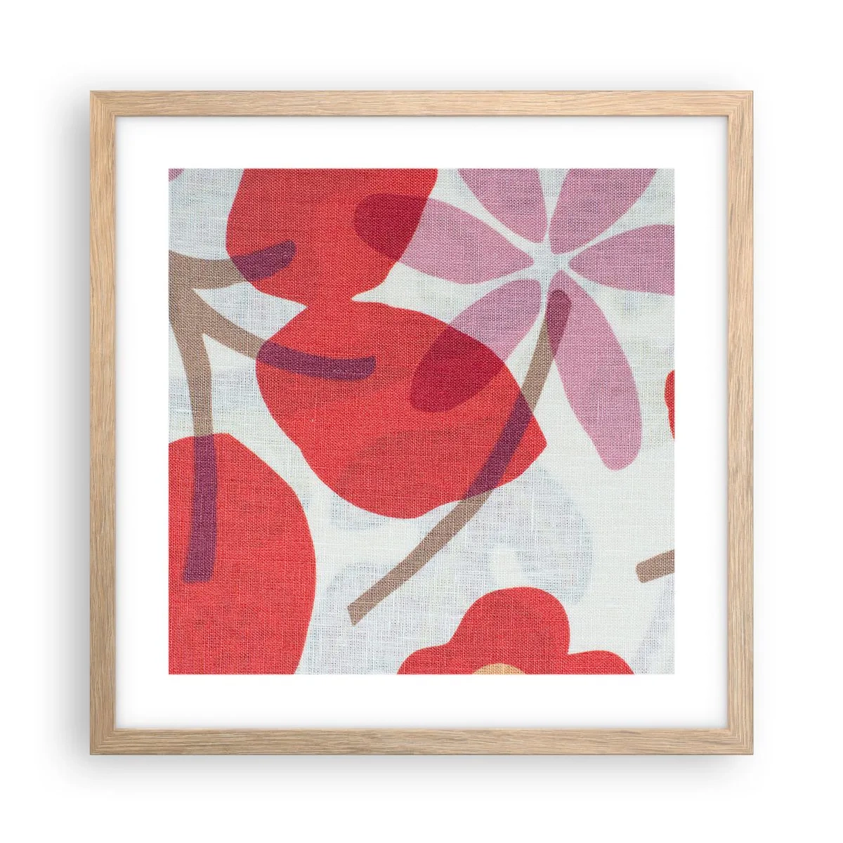 Affisch i ram av ljusek - Blomsterkomposition i rosa - 40x40 cm