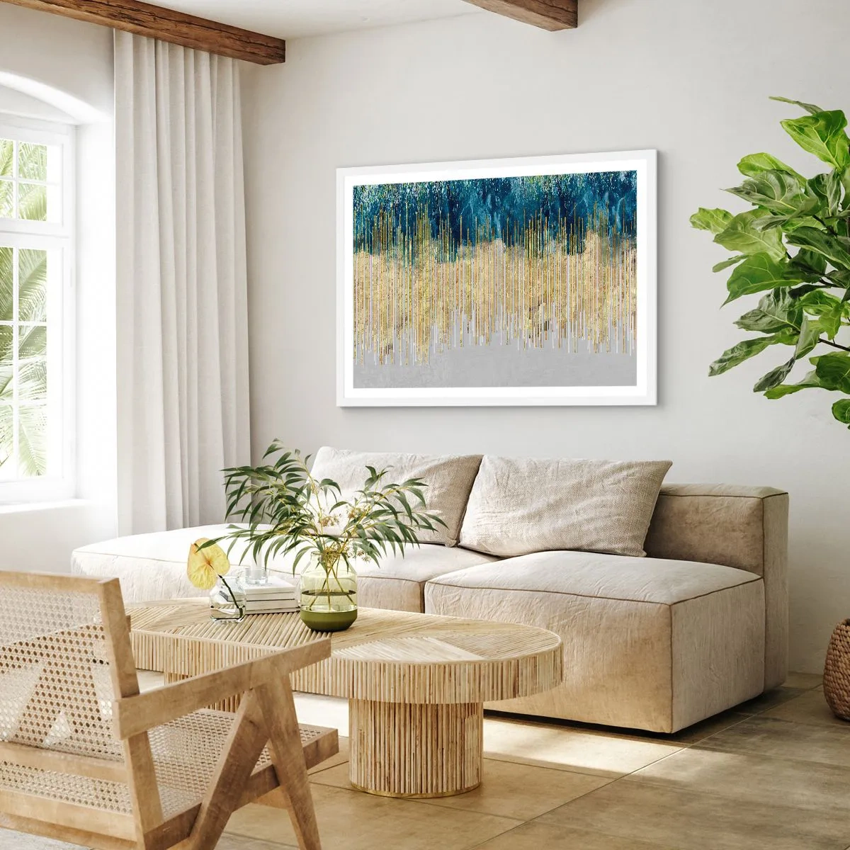 Affisch i vit ram - Förgylld gräns - 100x70 cm